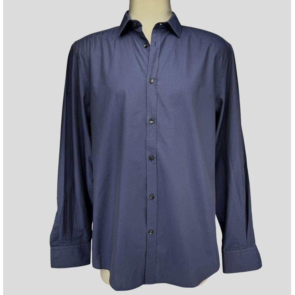 VERSACE COLLECTION "Trend" Navy Blue Long Sleeve Button-Down Men's Shirt Size 44